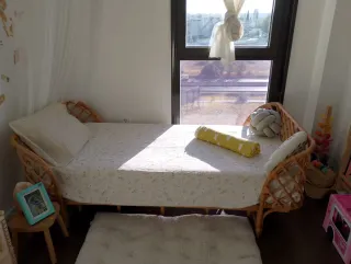 Cama individual mimbre 90x1,90 + colchón