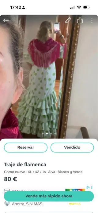 Traje de flamenca lunares blanco y verde