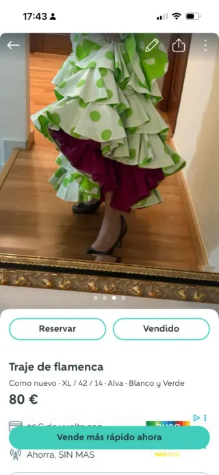 Traje de flamenca lunares blanco y verde