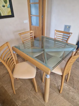 Mesa de comedor extensible cristal y madera
