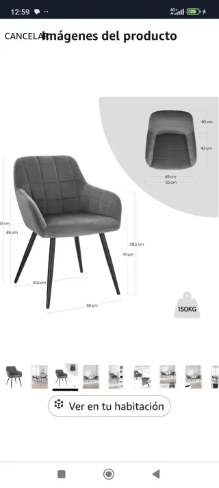 ✅Butaca sillón gris Pana salón comedor nueva