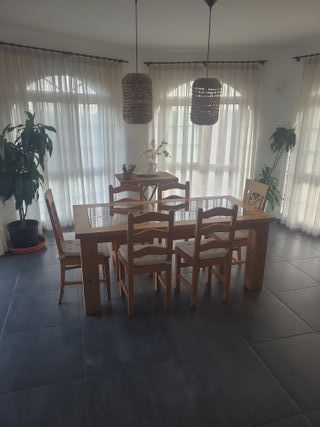 Mesa comedor madera y cristal + 6 sillas