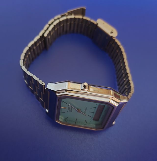 Orologio Casio Vintage Quarzo AQ-230 Arg/Turchese