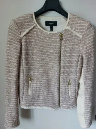 Chaqueta Mango Tweed Rosa y Beige