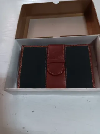 Monedero Piel y Lona verde marrón 