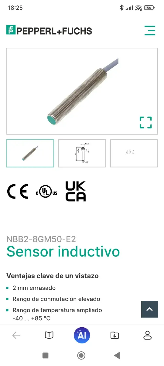 Sensor Inductivo Pepperl+Fuchs NJ2-8GM50-E