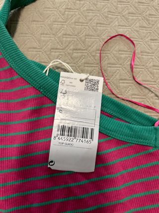 Top Mango Rayas Rosa y Verde Talla S
