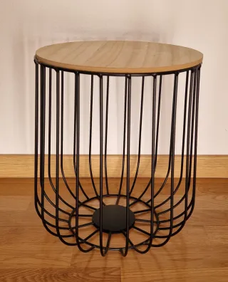 Mesa auxiliar redonda madera y metal