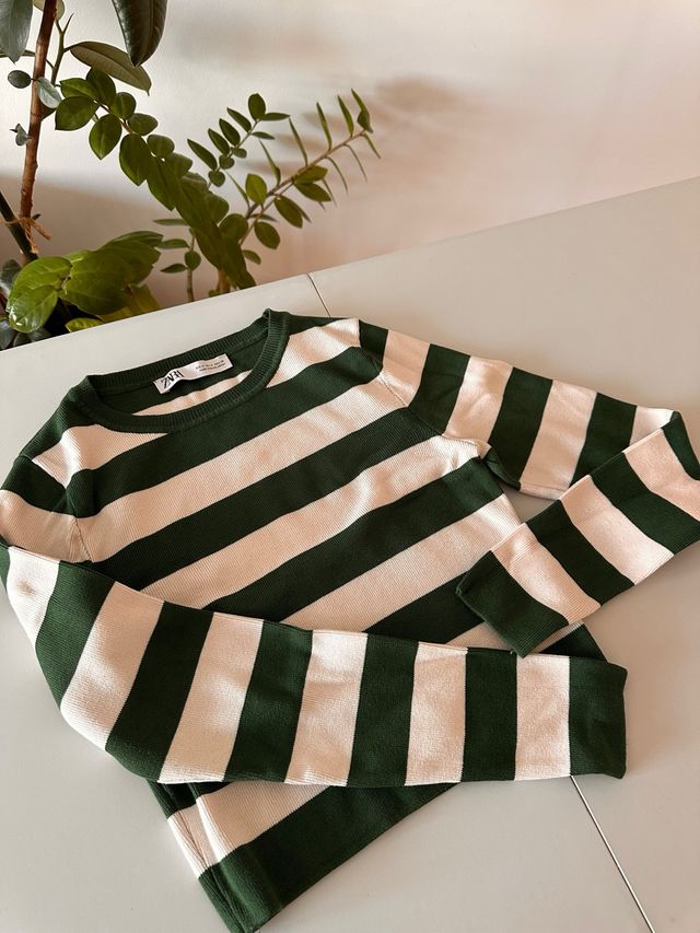 Jersey Zara Rayas Verde Talla M