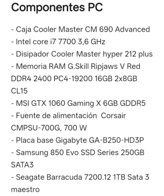 PC i7 7700 3,6 GHz-MSI GTX 1060 6GB DDR5-16GB RAM