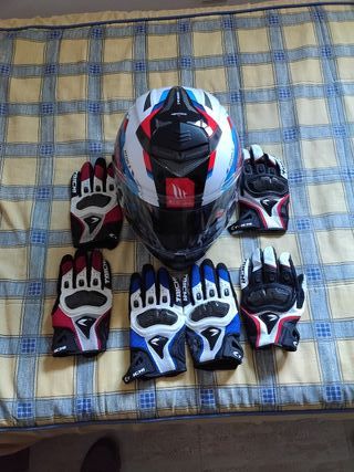 Lote de Casco de moto y guantes.