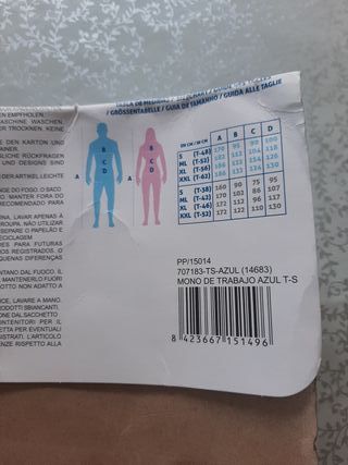 Disfraz: Mono de trabajo azul Fyasa Talla S