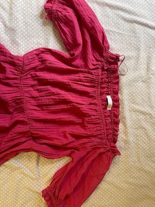 Vestido largo Zara fucsia fruncido