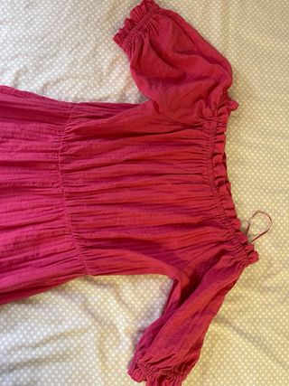 Vestido largo Zara fucsia fruncido