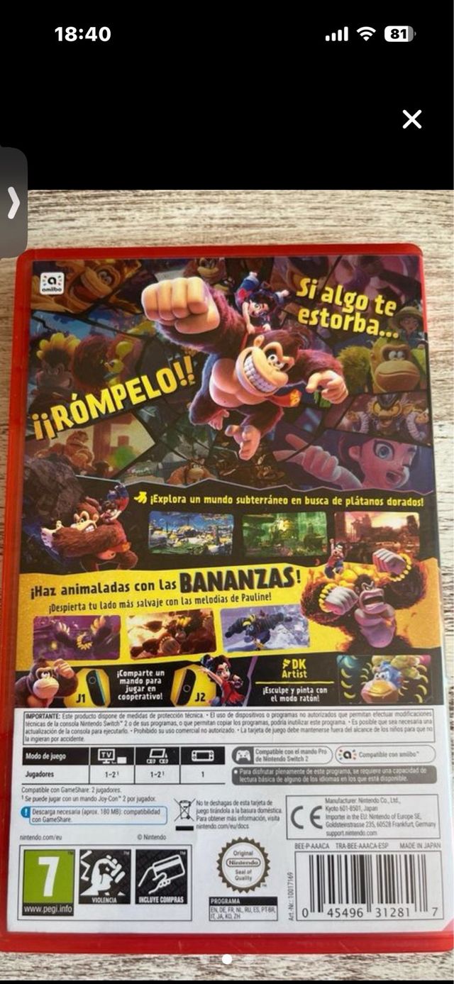 Juego Nintendo Switch 2 Donkey Kong Bananza