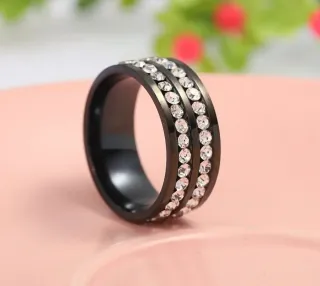 Anillo Acero Negro Circonitas Doble Fila