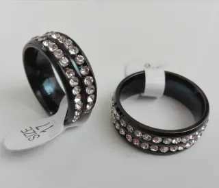 Anillo Acero Negro Circonitas Doble Fila