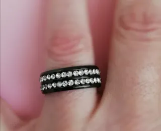 Anillo Acero Negro Circonitas Doble Fila