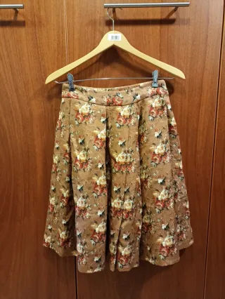 Falda midi floral Tot-Hom marrón vintage T36
