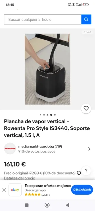 Plancha de vapor vertical Rowenta
1'5 litros
1800w