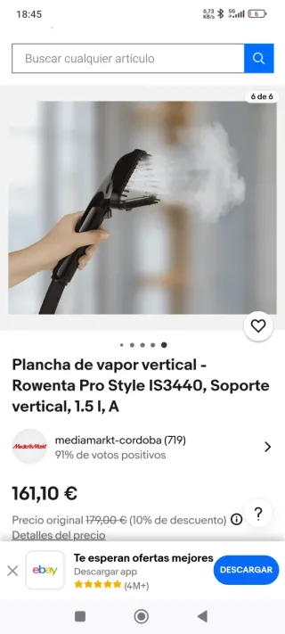 Plancha de vapor vertical Rowenta
1'5 litros
1800w