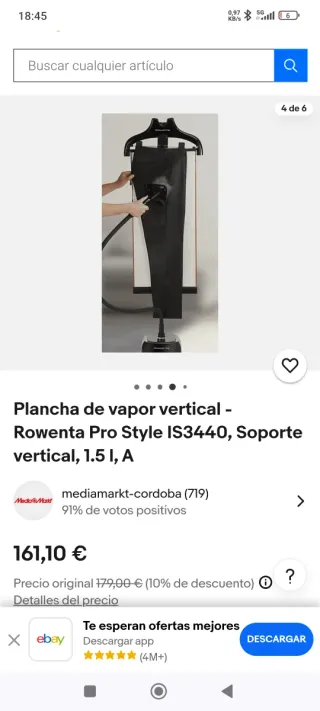 Plancha de vapor vertical Rowenta
1'5 litros
1800w