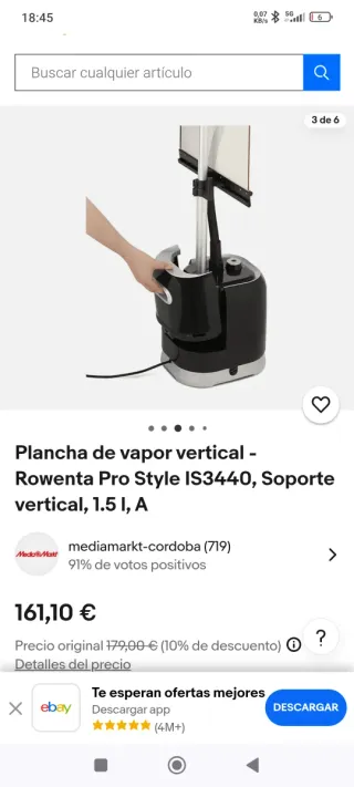 Plancha de vapor vertical Rowenta
1'5 litros
1800w