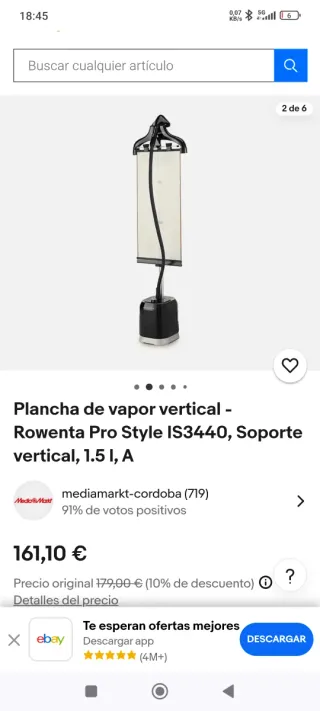 Plancha de vapor vertical Rowenta
1'5 litros
1800w