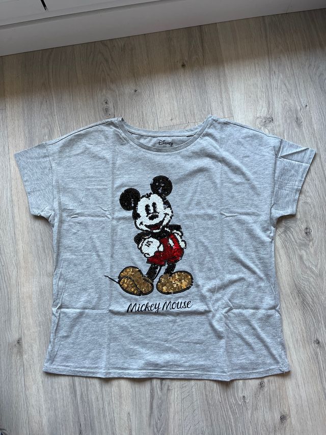 Camiseta Disney Mickey Mouse Lentejuelas Gris