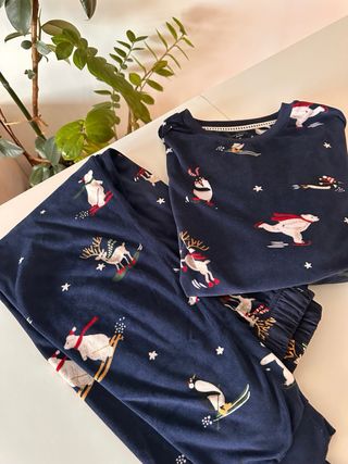 Pijama Navidad Pingüinos y Renos Azul