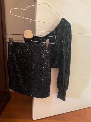 Conjunto lentejuelas negro fiesta