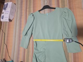 Vestido verde mazana fruncido bajo cintura