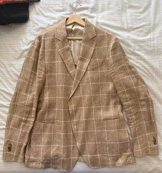 Americana/Blazer a cuadros beige y blanco