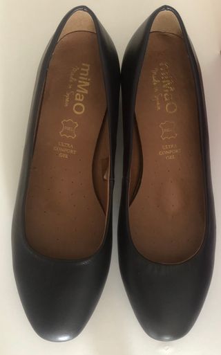 Mimao Zapatos Piel Tacón Bajo Azul MIMAO