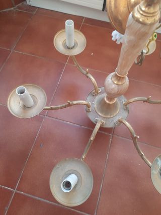 Lámpara de techo de seis brazos bronce/alabastro