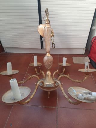 Lámpara de techo de seis brazos bronce/alabastro