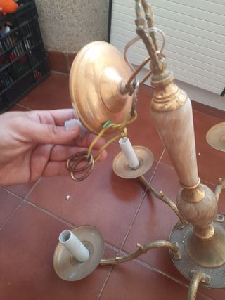 Lámpara de techo de seis brazos bronce/alabastro