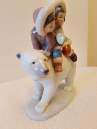 Figura Lladró Niños Oso Polar Porcelana