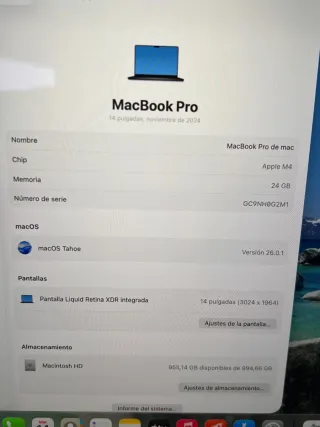 MacBook Pro 14 M4 24GB 1TB 2025