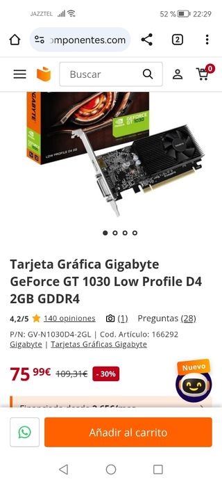 Gráfica gt 1030 de 2gb 