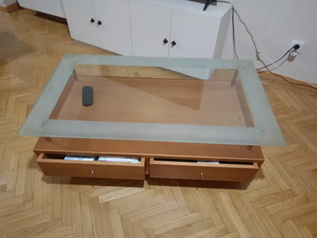 Mesa baja madera y cristal