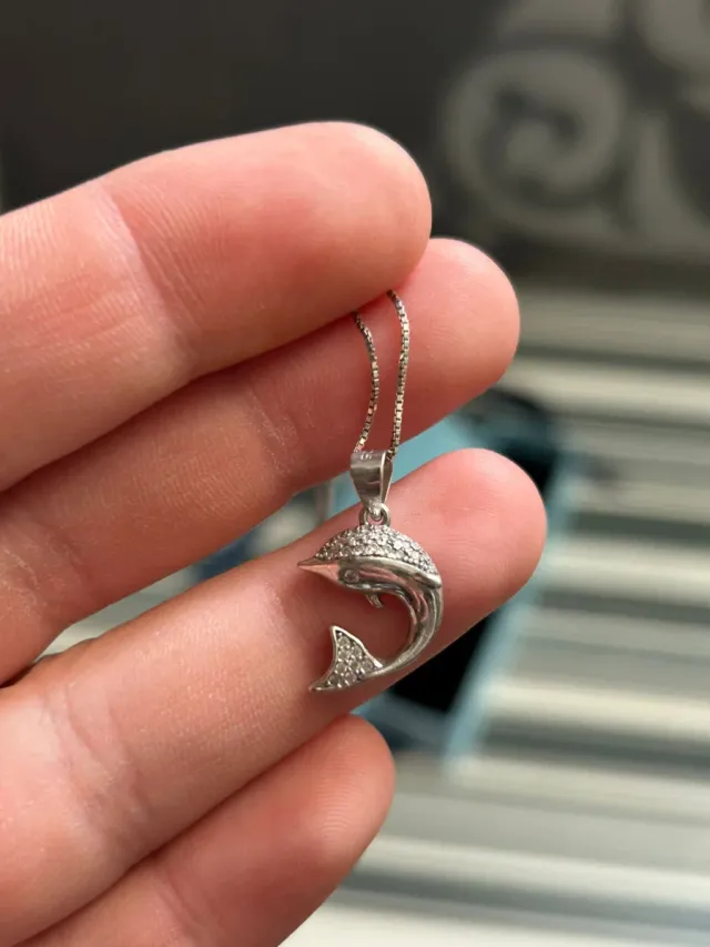 Collar con colgante delfín con circonita plata 925