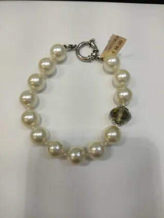 Pulsera perlas con abalorio cristal cierre plata