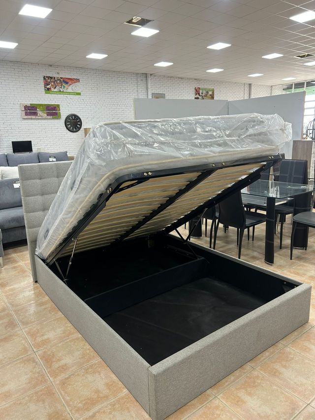 Cama Matrimonial Gris 150X190 + Cabezal Nuevo