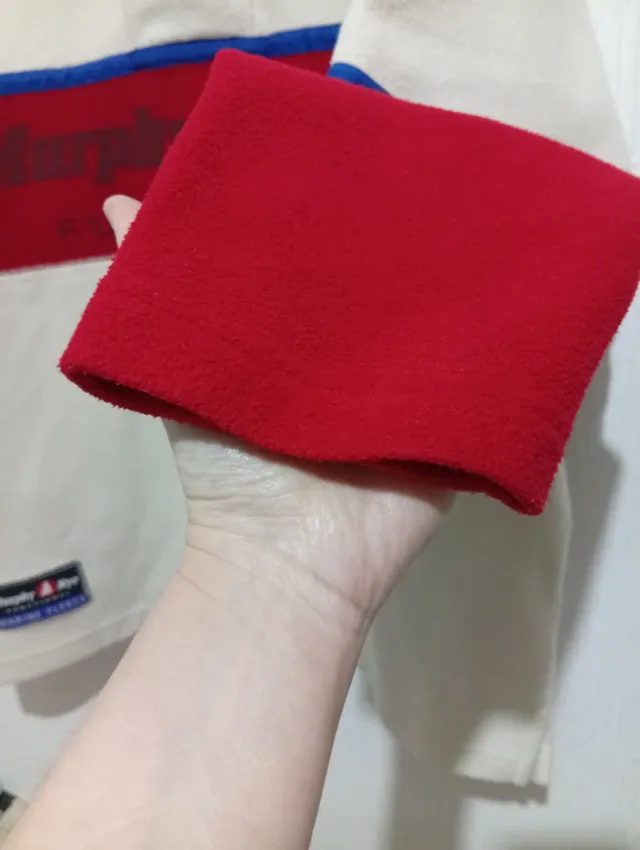 Felpa in pile Murphy & Nye beige e rossa Taglia L 