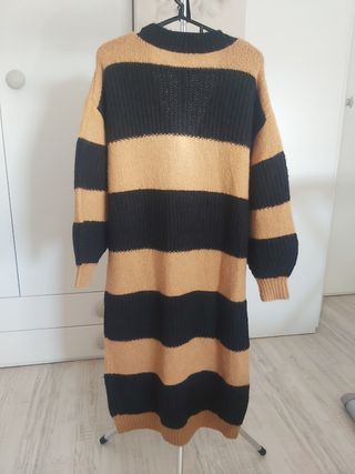 Vestido lana camel rayas negras Talla unica