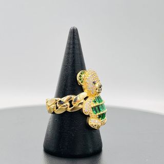 ANILLO OSO CON CIRCONITAS VERDE 18K