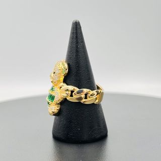 ANILLO OSO CON CIRCONITAS VERDE 18K