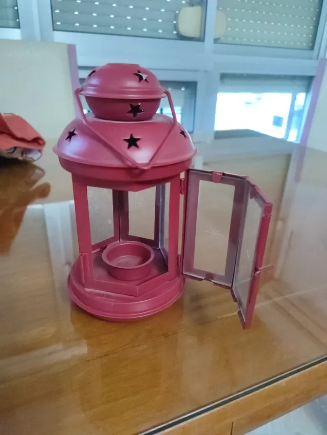 Farol porta velas pequeño rosa