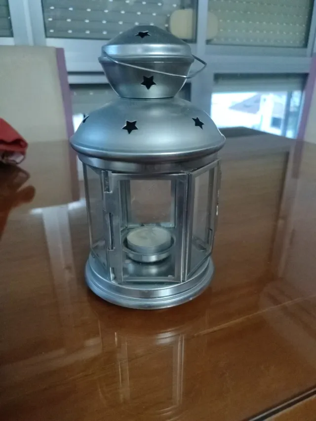 Farol porta velas plateado